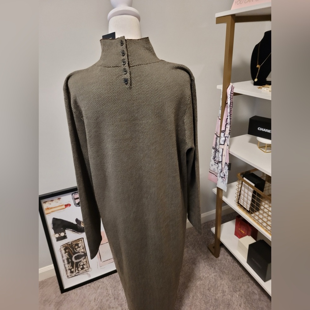 Lauren Ralph Lauren Faux-Leather-Trim Wool Sweater Dress NWT 2X - Picture 3 of 5